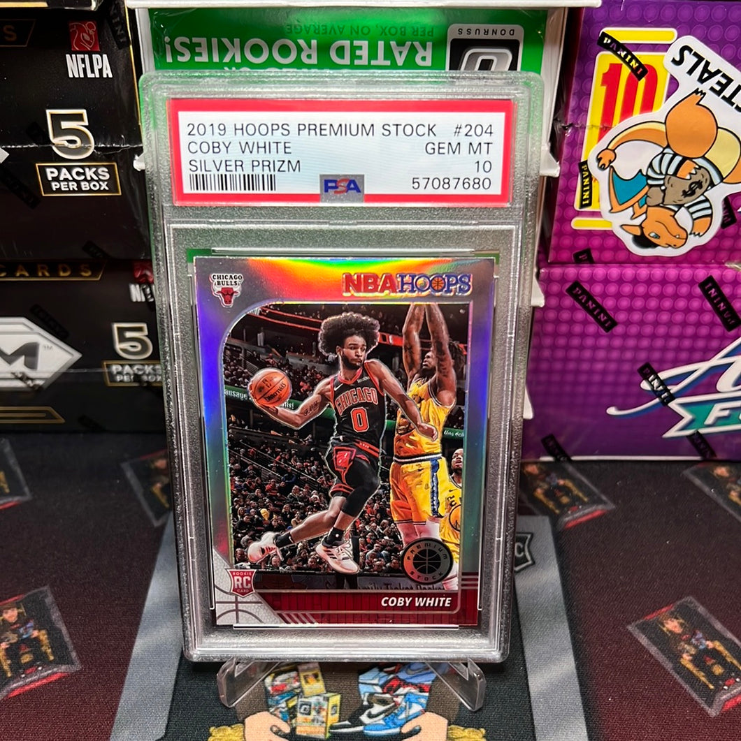 2019-20 NBA Hoops Premium Stock Silver Prizm #204 Coby White RC Rookie PSA 10